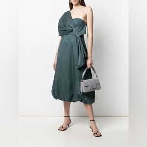 TIBI Eco One Shoulder Dress In Green Size 6 NWT Organic Cotton Party Holiday